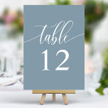Tarjeta De Mesa Boda de caligrafía Minimalista Dusty Blue<br><div class="desc">Mejora tu recepción de bodas con elegancia sobria. Estos números de tabla minimalistas incluyen una sola palabra, "Table", en un delicado guión de caligrafía sobre un suave fondo azul polvoriento. El diseño, sencillo y refinado, aporta un toque de sofisticación a la mesa, permitiendo que brille la decoración y los arreglos...</div>