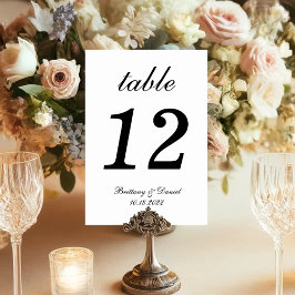 Tarjeta De Mesa Boda de Caligrafía Minimalista Simple en Blanco y 