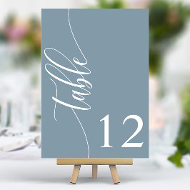 Tarjeta De Mesa Boda de Caligrafía Moderna Azul Polvoriento