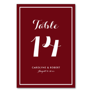 Tarjeta De Mesa Boda de Caligrafía Moderna Borgoña