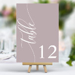 Tarjeta De Mesa Boda de caligrafía moderna Dusty Lavender<br><div class="desc">Guíe a sus huéspedes para sentarse con estos elegantes números de mesa de boda de lavanda polvorienta y moda. Con un diseño minimalista con caligrafía moderna, estos números de mesa le dan un toque sofisticado a la recepción de su boda. El suave fondo y la tipografía limpia y elegante garantizan...</div>