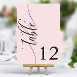 Tarjeta De Mesa Boda de caligrafía moderna rosa de Rubor<br><div class="desc">Guíe a sus huéspedes para que se senten con estos elegantes números de mesa de boda rosa y rosa de moda. Con un diseño minimalista con caligrafía moderna, estos números de mesa le dan un toque sofisticado a la recepción de su boda. El suave fondo y la tipografía limpia y...</div>