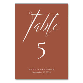Tarjeta De Mesa Boda de caligrafía moderna Script Terracotta
