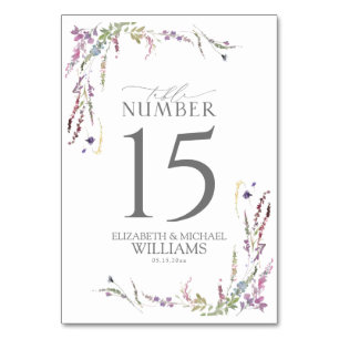 Tarjeta De Mesa Boda de caligrafía Purple Wildflower