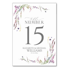 Tarjeta De Mesa Boda de caligrafía Purple Wildflower