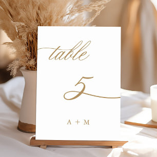 Tarjeta De Mesa Boda de caligrafía romántica de oro número 5,