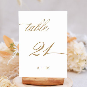 Tarjeta De Mesa Boda de Caligrafía Romántica Dorada Número 21,