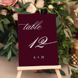 Tarjeta De Mesa Boda de caligrafía romántica número 12, Borgoña<br><div class="desc">Cuadro 12 Compruebe todos los números disponibles. | Romántico y elegante número de tabla de boda de caligrafía rápida con monogramas. Para una personalización más avanzada de este diseño,  haga clic en el BOTÓN HERRAMIENTA DE DISEÑO AZUL de arriba.</div>