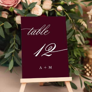 Tarjeta De Mesa Boda de caligrafía romántica número 12, Borgoña