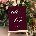 Tarjeta De Mesa Boda de caligrafía romántica número 13, Borgoña<br><div class="desc">Cuadro 13. Compruebe todos los números disponibles. | Romántico y elegante número de tabla de boda de caligrafía rápida con monogramas. Para una personalización más avanzada de este diseño,  haga clic en el BOTÓN HERRAMIENTA DE DISEÑO AZUL de arriba.</div>