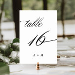 Tarjeta De Mesa Boda de caligrafía romántica número 16,<br><div class="desc">Cuadro 16. Compruebe todos los números disponibles. | Romántico y elegante número de tabla de boda de caligrafía rápida con monogramas. Para una personalización más avanzada de este diseño,  haga clic en el BOTÓN HERRAMIENTA DE DISEÑO AZUL de arriba.</div>