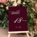 Tarjeta De Mesa Boda de caligrafía romántica número 18, Borgoña<br><div class="desc">Cuadro 18. Compruebe todos los números disponibles. | Romántico y elegante número de tabla de boda de caligrafía rápida con monogramas. Para una personalización más avanzada de este diseño,  haga clic en el BOTÓN HERRAMIENTA DE DISEÑO AZUL de arriba.</div>