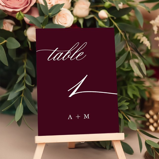 Tarjeta De Mesa Boda de caligrafía romántica número 1, Borgoña (Subido por el creador)