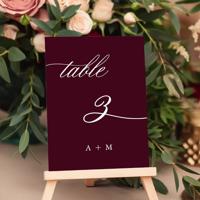 Tarjeta De Mesa Boda de caligrafía romántica número 3, Borgoña (Subido por el creador)