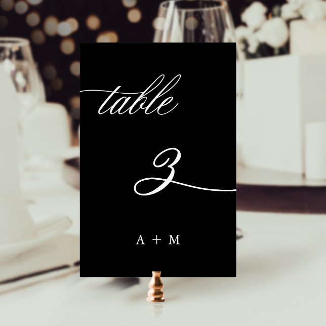 Tarjeta De Mesa Boda de caligrafía romántica número 3, negro (Subido por el creador)