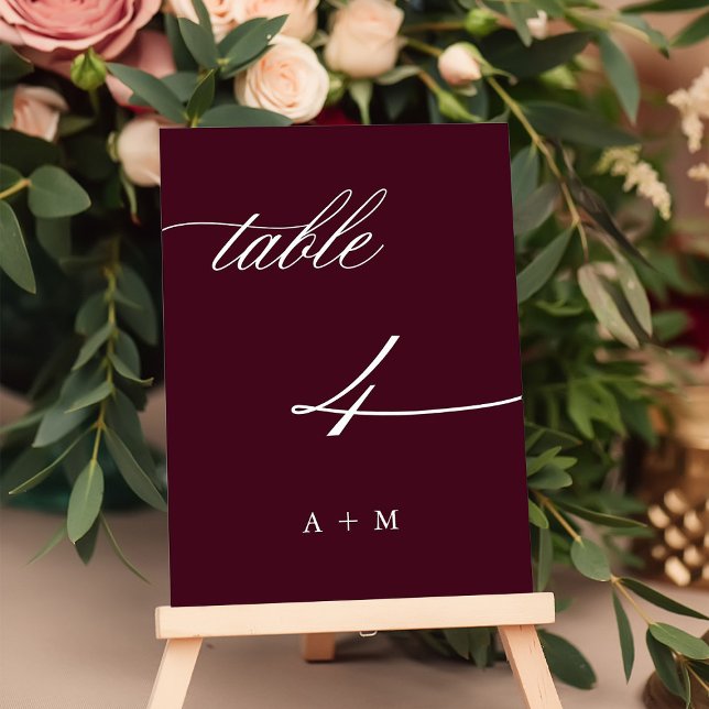 Tarjeta De Mesa Boda de caligrafía romántica número 4, Borgoña (Subido por el creador)