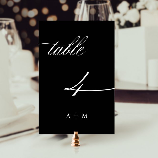 Tarjeta De Mesa Boda de caligrafía romántica número 4, negro (Subido por el creador)
