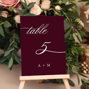 Tarjeta De Mesa Boda de caligrafía romántica número 5, Borgoña