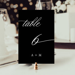 Tarjeta De Mesa Boda de caligrafía romántica número 6, negro