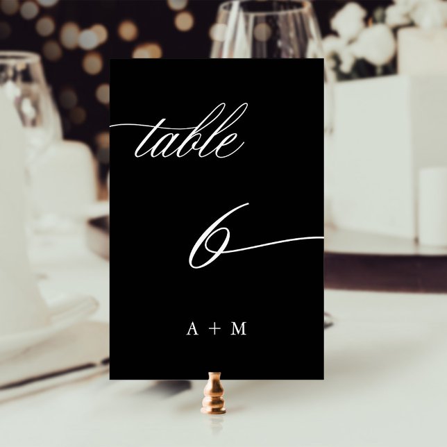 Tarjeta De Mesa Boda de caligrafía romántica número 6, negro (Subido por el creador)