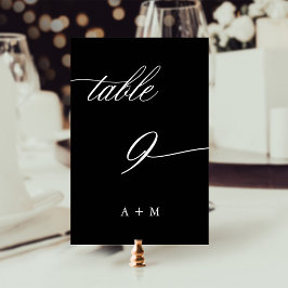 Tarjeta De Mesa Boda de caligrafía romántica número 9, negro