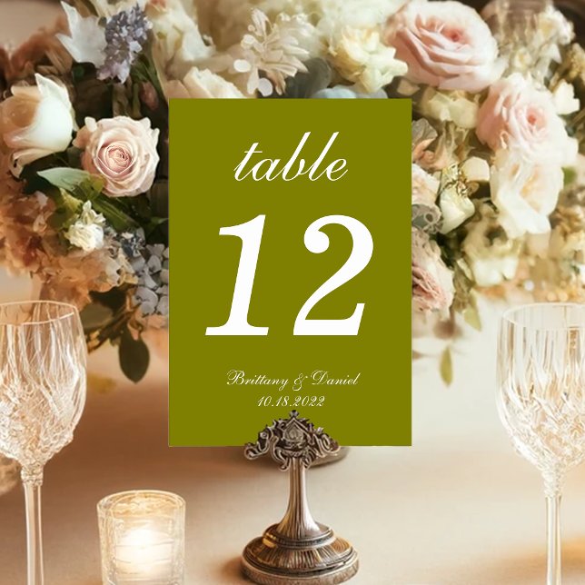 Tarjeta De Mesa Boda de Caligrafía Simple Verde Oliva (Subido por el creador)