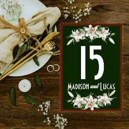 Tarjeta De Mesa Boda de Calla Lilies, blanco en verde profundo