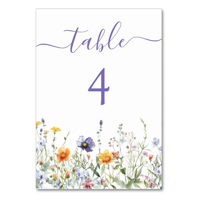 Tarjeta De Mesa Boda de campo de flores silvestres (Anverso)
