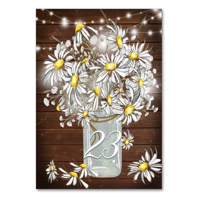 Tarjeta De Mesa Boda de campo Mason Jar Daisies BarefootBride™ (Anverso)