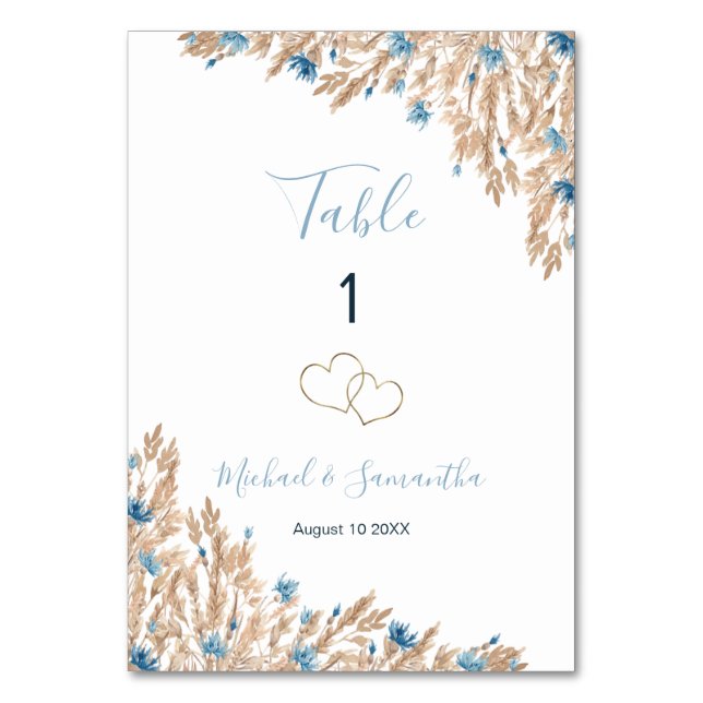 Tarjeta De Mesa Boda de campos de campo azul en polvo (Anverso)