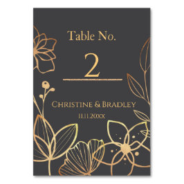 Tarjeta De Mesa Boda de carbón vegetal y oro