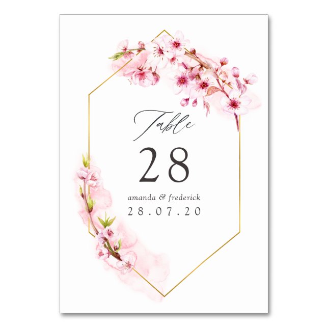 Tarjeta De Mesa Boda de cerezo de cerezo rosado geométrico (Anverso)