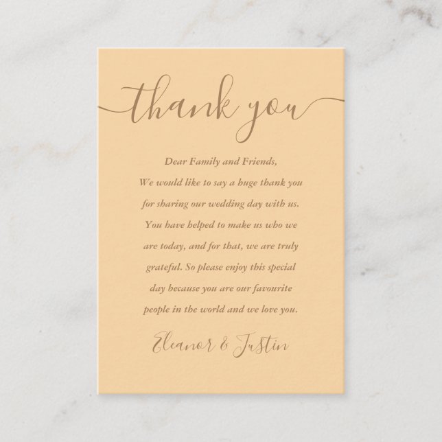 Tarjeta De Mesa Boda de champán con guión de firma Gracias (Anverso)