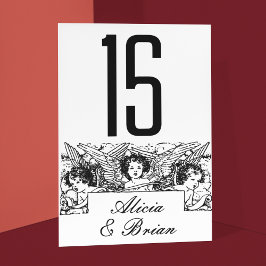 Tarjeta De Mesa Boda de Cherubs en blanco y negro