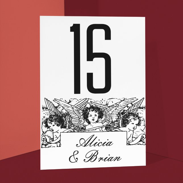 Tarjeta De Mesa Boda de Cherubs en blanco y negro (Subido por el creador)