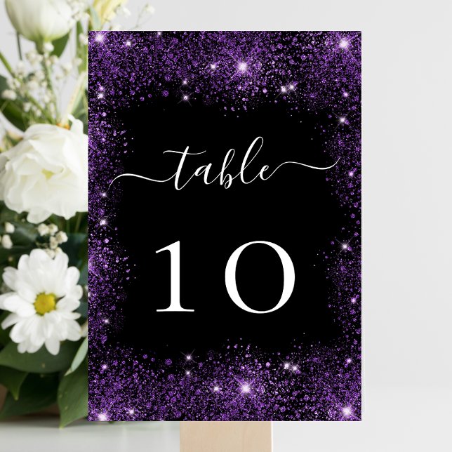 Tarjeta De Mesa Boda de chispa de purpurina morado negro (Subido por el creador)