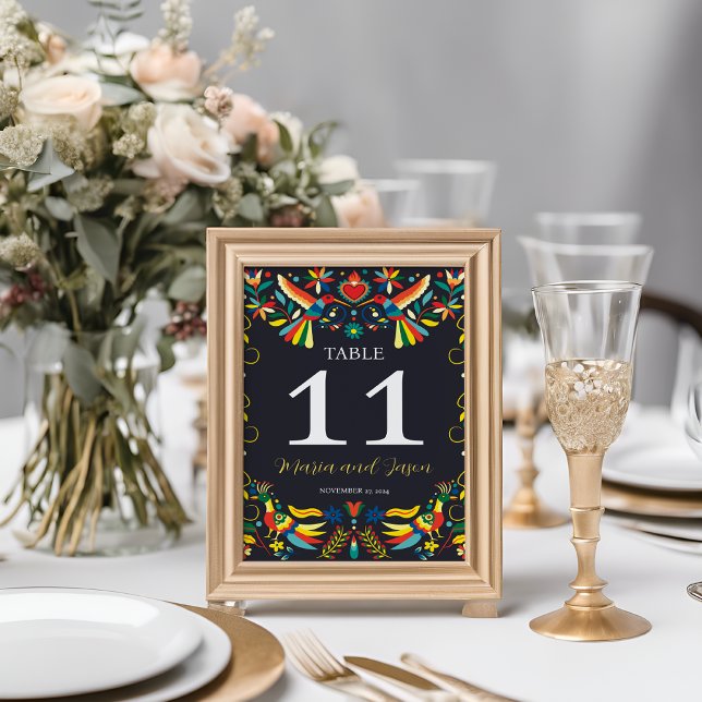 Tarjeta De Mesa Boda de Cinco de Mayo Fiesta (Mexican Colorful Cinco de Mayo Fiesta Wedding Table Number)