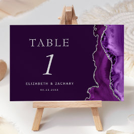 Tarjeta De Mesa Boda de ciruela plateada de ágata púrpura