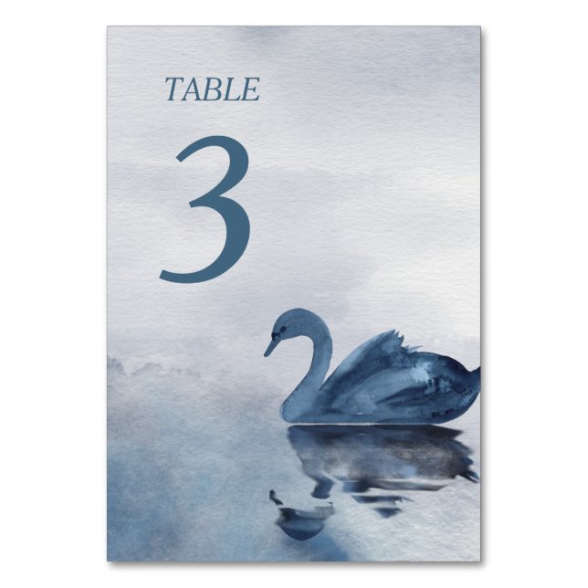 Tarjeta De Mesa Boda de cisne azul romántico (Anverso)