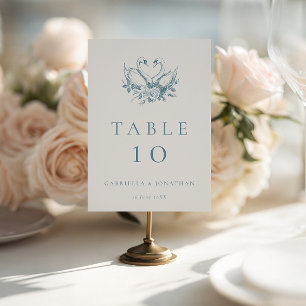 Tarjeta De Mesa Boda de cisnes florales azules vintage