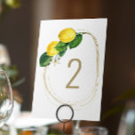 Tarjeta De Mesa Boda de cítricos acuarela. Jardín botánico limón<br><div class="desc">Número de tabla de boda de limón cítrico acuarela. Ideal para el verano floral o para la boda botánica.</div>