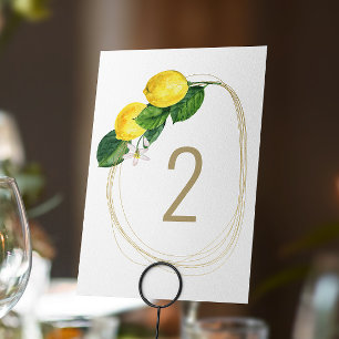 Tarjeta De Mesa Boda de cítricos acuarela. Jardín botánico limón