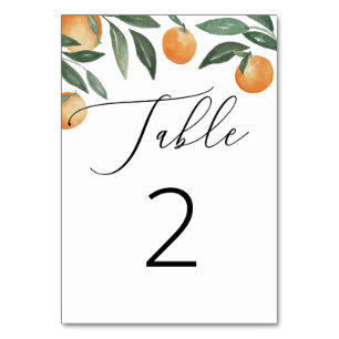 Tarjeta De Mesa Boda de cítricos acuarela. Naranja floral de veran