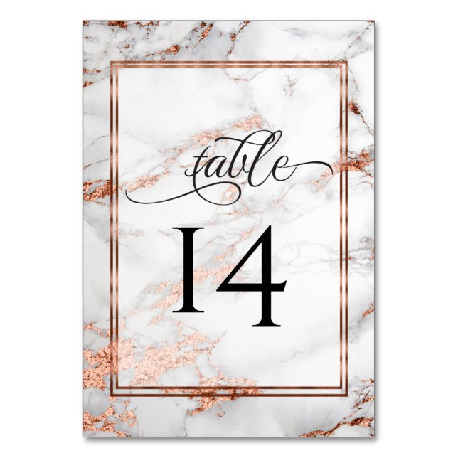 Tarjeta De Mesa Boda de cobre y mármol Audaz Elegancia (Anverso)