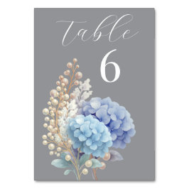 Tarjeta De Mesa Boda de color azul de Pearl Hydrangea romántica