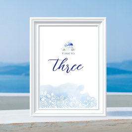 Tarjeta De Mesa Boda de color azul del paisaje griego Santorini