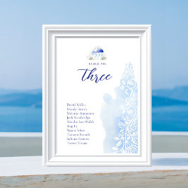 Tarjeta De Mesa Boda de color azul del paisaje griego Santorini