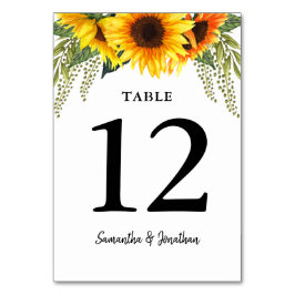 Tarjeta De Mesa Boda de color de agua de girasoles número de tabla