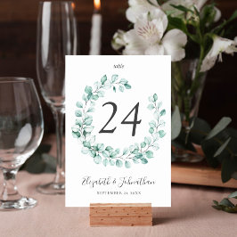 Tarjeta De Mesa Boda de color de agua Eucalyptus Greenery Wreath