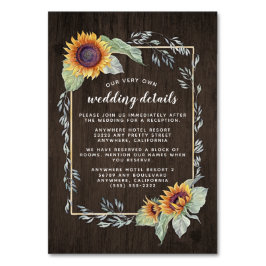 Tarjeta De Mesa Boda de color de agua rústico girasol Insertar tar